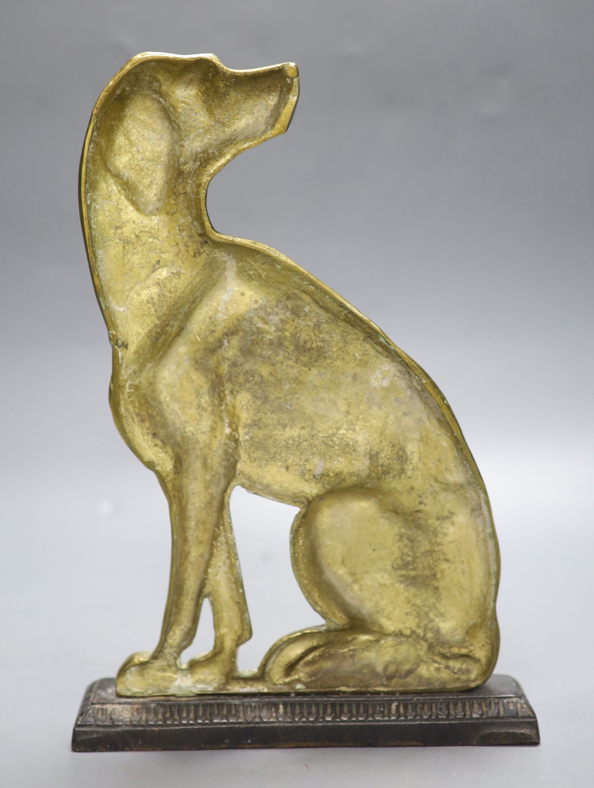 A Victorian cast brass seated hound doorstop, height 33cm